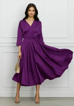 Rochie DY Fashion mov din satin cu elastic in talie imagine