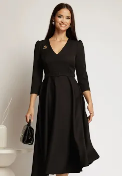 Rochie DY Fashion neagra clos cu decolteu V si curea in talie imagine