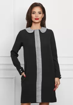 Rochie Dy Fashion neagra cu banda decorativa imprimata imagine