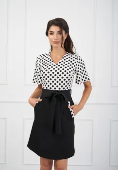 Rochie DY Fashion neagra cu buline la bust si cordon in talie imagine