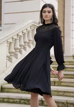 Rochie Dy Fashion neagra cu dantela la bust imagine