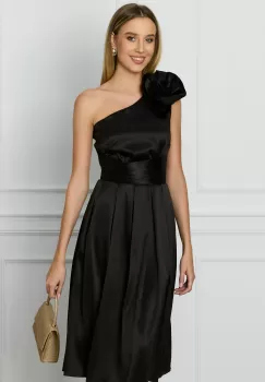 Rochie DY Fashion neagra cu floare maxi pe un umar imagine