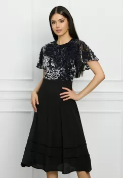 Rochie DY Fashion neagra cu insertii din catifea argintie la bust imagine