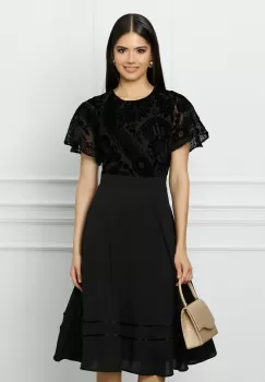 Rochie DY Fashion neagra cu insertii din catifea la bust imagine