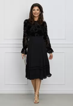 Rochie Dy Fashion neagra cu insertii din catifea la bust imagine