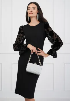 Rochie DY Fashion neagra cu insertii din catifea pe maneci imagine