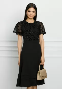 Rochie DY Fashion neagra cu insertii din catifea si fir lurex la bust imagine