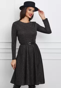 Rochie Dy Fashion neagra cu insertii din fir lurex si curea in talie imagine