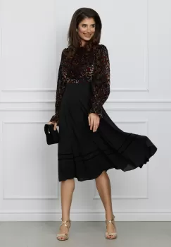 Rochie Dy Fashion neagra cu insetii catifelate maro la bust imagine