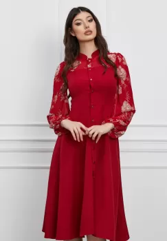 Rochie Dy Fashion neagra cu maneci imprimate si nasturi imagine