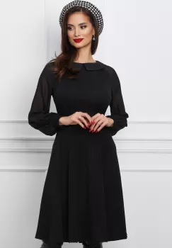 Rochie Dy Fashion neagra cu maneci si guler din voal imagine
