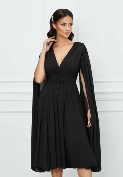 Rochie Dy Fashion neagra cu nasturi si maneci ample din voal imagine