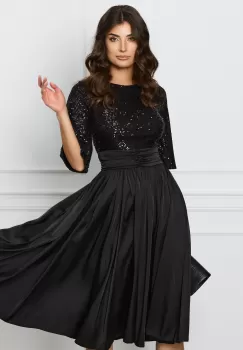 Rochie Dy Fashion neagra cu paiete la bust si fusta din satin imagine