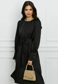 Rochie DY Fashion neagra cu perle si cordon in talie imagine
