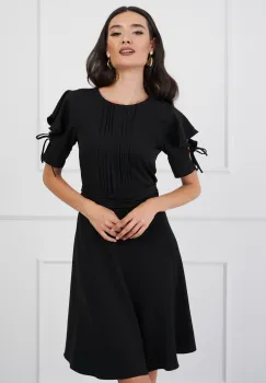 Rochie DY Fashion neagra cu pliuri pe bust si volane pe maneci imagine