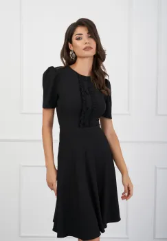Rochie DY Fashion neagra cu volan si nasturi pe bust imagine