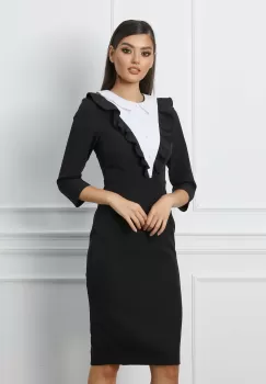 Rochie Dy Fashion neagra cu volanas si nasturi la bust imagine