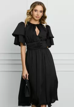 Rochie DY Fashion neagra cu volane la maneci si decupaj la decolteu imagine
