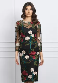 Rochie Dy Fashion neagra din dantela cu flori imagine