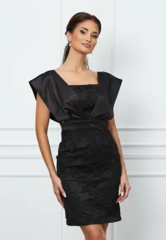 Rochie Dy Fashion neagra din dantela cu tafta pe umeri imagine
