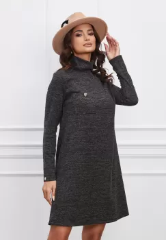 Rochie Dy Fashion neagra din jerse cu buzunar pe bust imagine