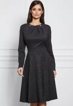 Rochie Dy Fashion neagra din jerse cu nasturi si pliuri imagine