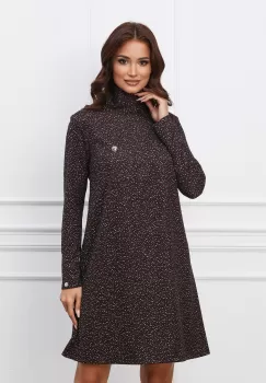 Rochie Dy Fashion neagra din jerse cu picatele si buzunar pe bust imagine