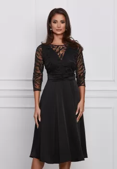 Rochie Dy Fashion neagra din satin cu bust din dantela imagine