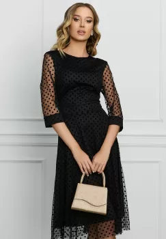 Rochie DY Fashion neagra din tull cu buline catifelate imagine