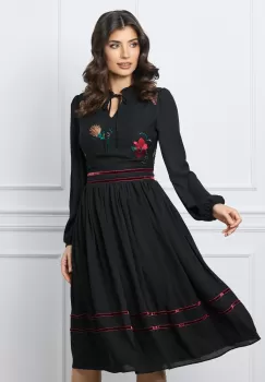 Rochie Dy Fashion neagra din voal cu broderie si picatele 3D la bust imagine