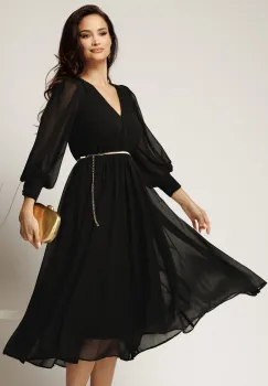 Rochie DY Fashion neagra din voal cu decolteu petrecut si curea in taIie imagine