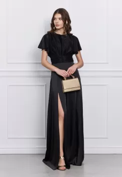 Rochie DY Fashion neagra lunga cu bust din fir lurex si crepeu maxi imagine