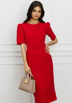 Rochie DY Fashion rosie cu pliuri pe bust si curea in talie imagine