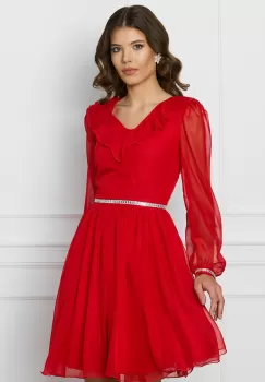 Rochie DY Fashion rosie cu volan si strasuri imagine