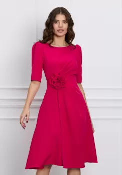 Rochie DY Fashion rosu zmeura cu floare in talie imagine