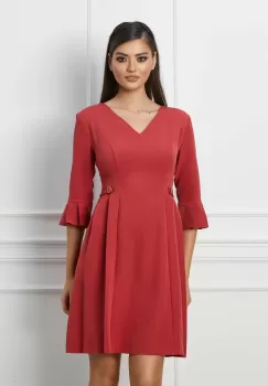 Rochie Dy Fashion roz coniac cu nasturi si pliuri in talie imagine