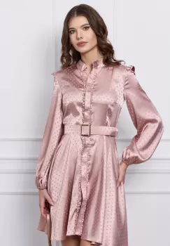 Rochie Dy Fashion roz cu buline si curea in talie imagine