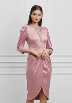 Rochie Dy Fashion roz cu dantela la bust imagine