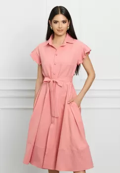 Rochie DY Fashion roz cu dungi la baza si cordon in talie imagine