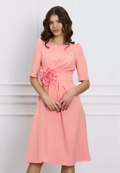 Rochie DY Fashion roz cu floare in talie imagine