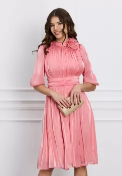 Rochie DY Fashion roz cu trandafir la guler imagine