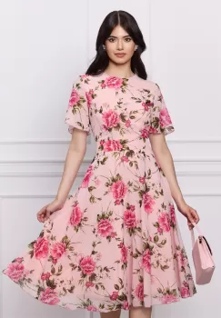 Rochie DY Fashion roz din voal cu imprimeuri florale fucsia imagine