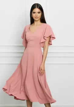 Rochie DY Fashion roz din voal cu maneci scurte imagine
