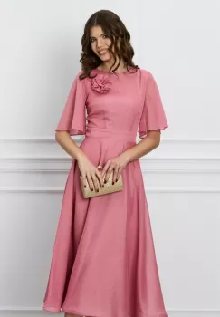 Rochie DY Fashion roz lunga cu accesoriu la bust imagine