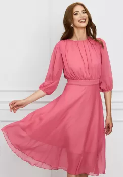 Rochie Dy Fashion roz midi din voal imagine