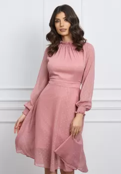 Rochie Dy Fashion roz pudra din voal cu fir lurex imagine