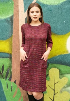Rochie Dy Fashion scurta bordo cu picatele colorate si buzunare imagine