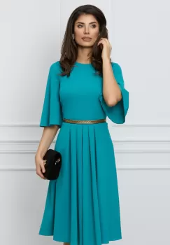 Rochie Dy Fashion turcoaz cu banda decorativa in talie imagine