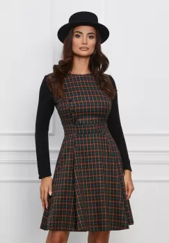 Rochie Dy Fashion turcoaz cu carouri caramizii imagine