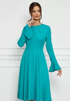 Rochie Dy Fashion turcoaz cu maneci clopot imagine
